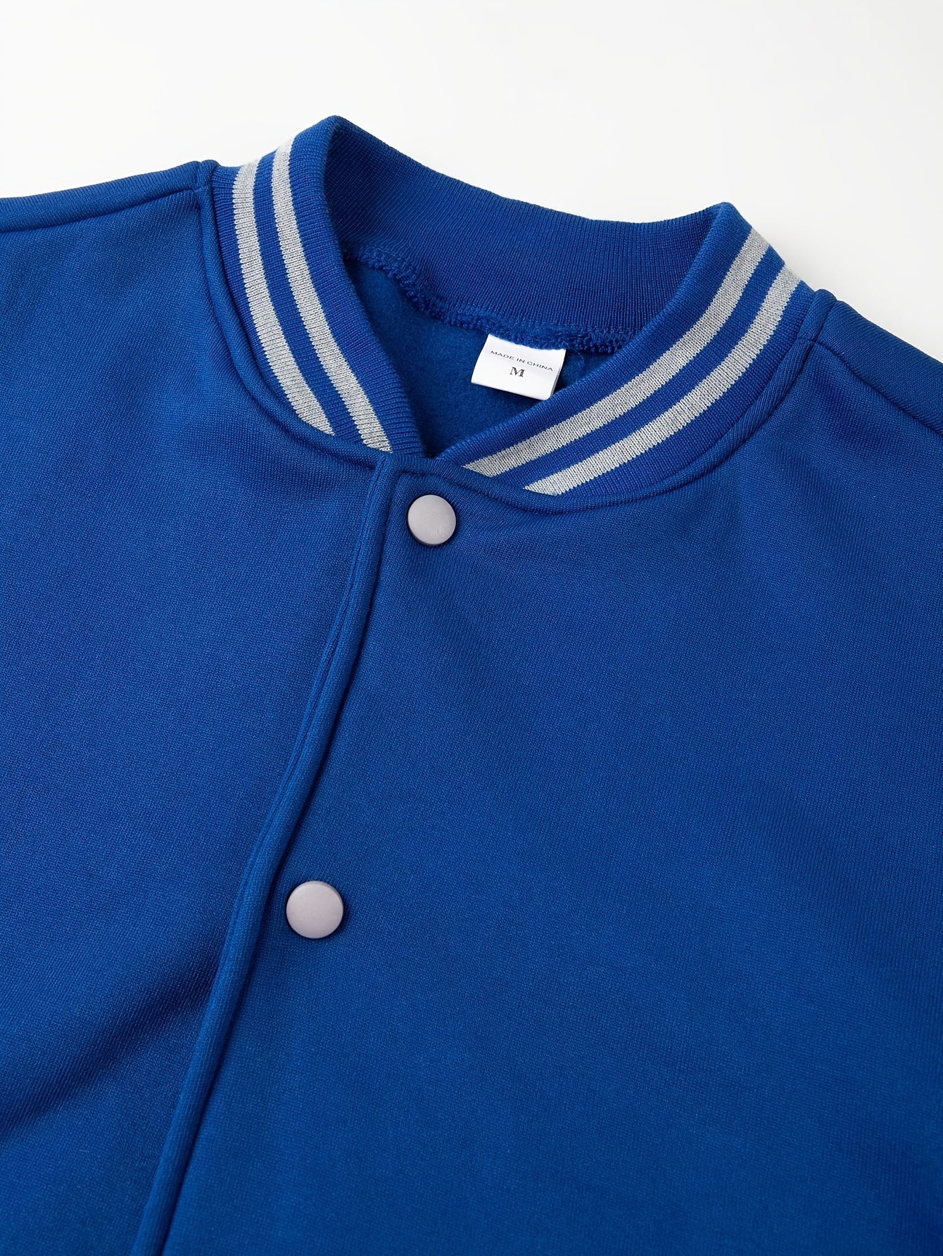 mens varsity style contrast color long sleeve and button down baseball jacket with stand collar and pockets chic and casual sports jacket for spring and autumn outdoors activities details 9