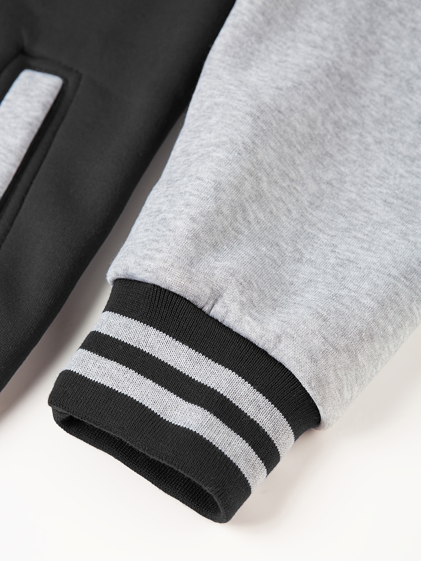 mens varsity style contrast color long sleeve and button down baseball jacket with stand collar and pockets chic and casual sports jacket for spring and autumn outdoors activities details 15