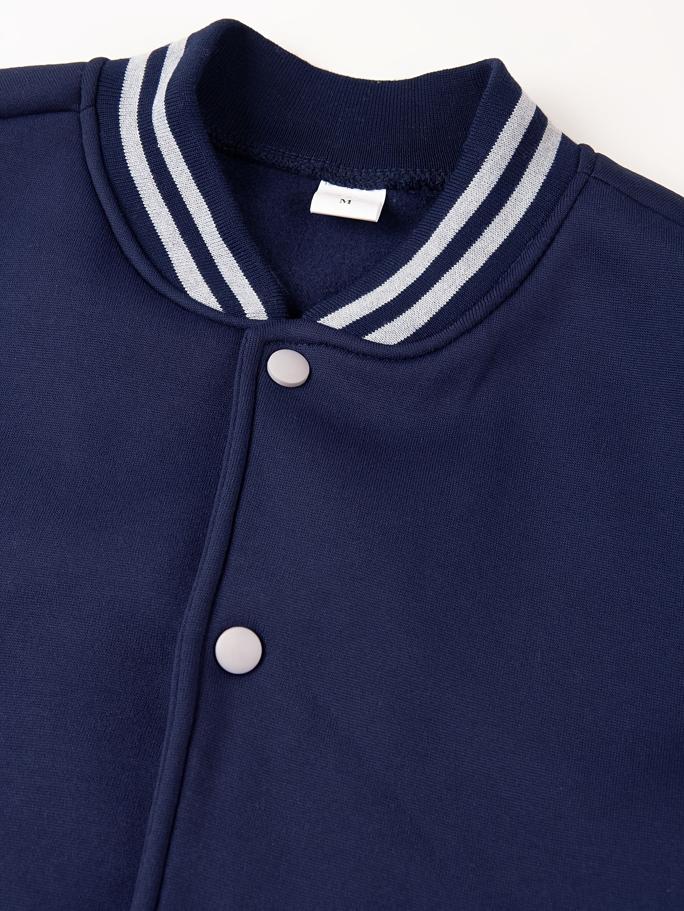 mens varsity style contrast color long sleeve and button down baseball jacket with stand collar and pockets chic and casual sports jacket for spring and autumn outdoors activities details 23