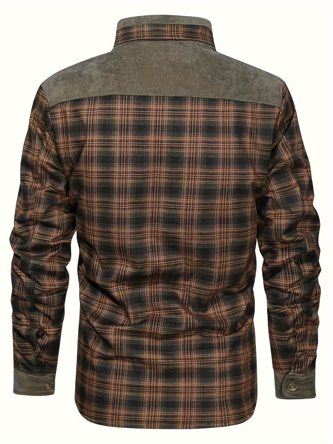 mens casual retro plaid fleece lined shirt coat for fall winter details 3