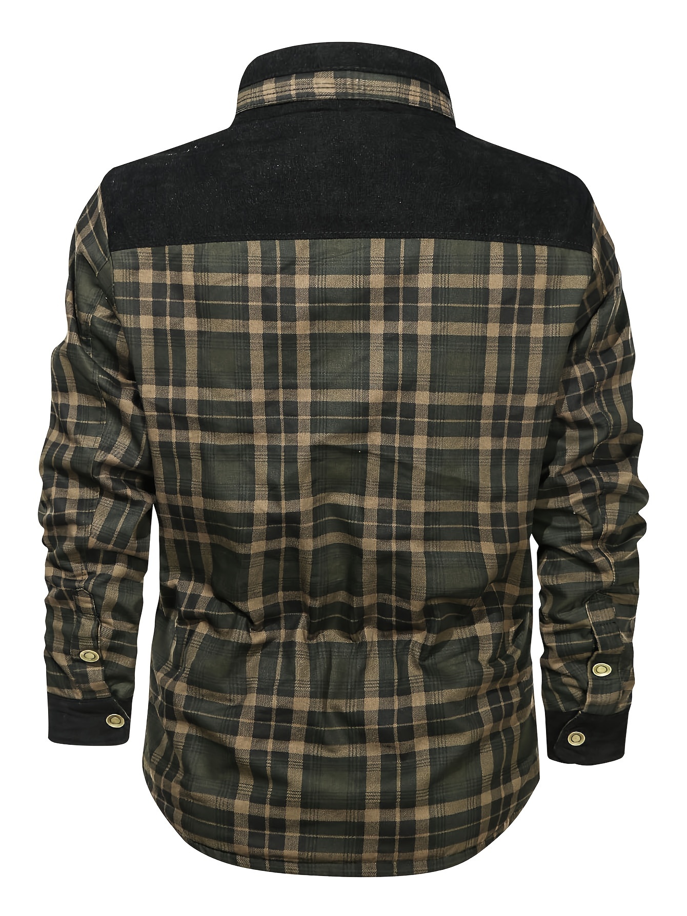 mens casual retro plaid fleece lined shirt coat for fall winter details 5