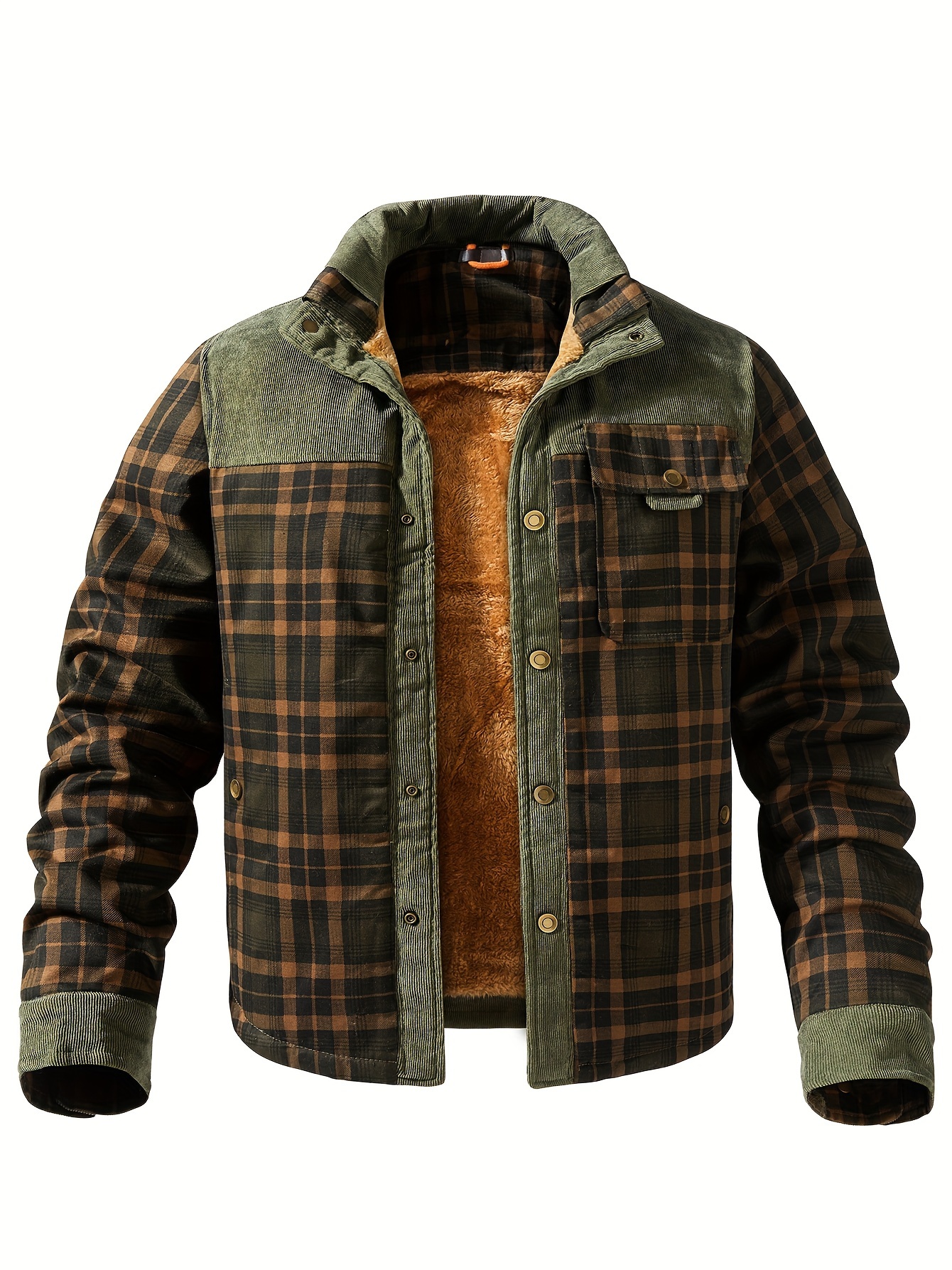 mens casual retro plaid fleece lined shirt coat for fall winter details 6