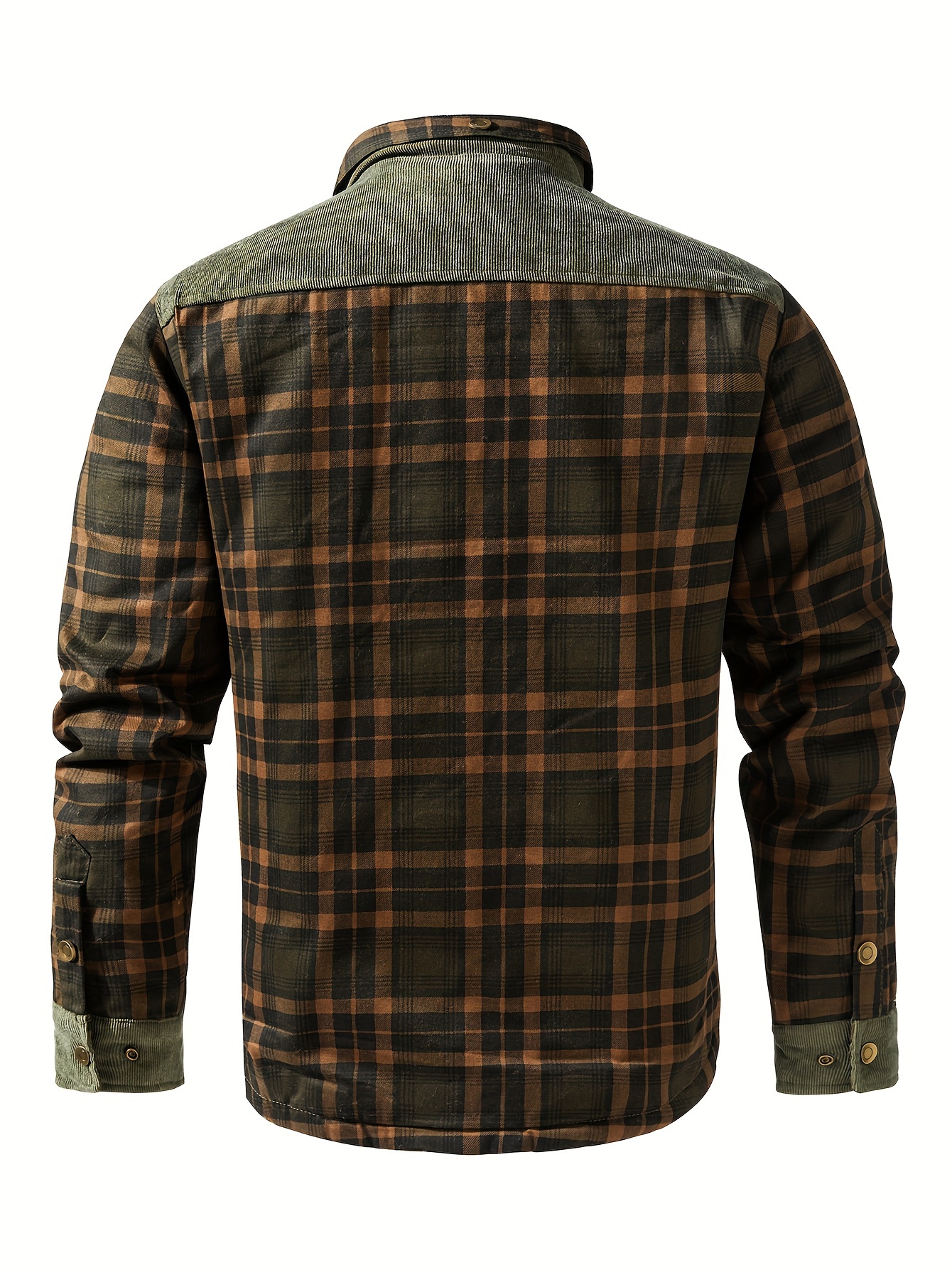mens casual retro plaid fleece lined shirt coat for fall winter details 7
