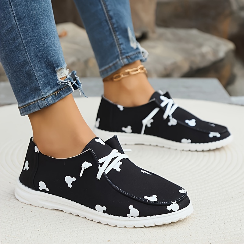 cartoon print canvas shoes women s lightweight low top lace details 0