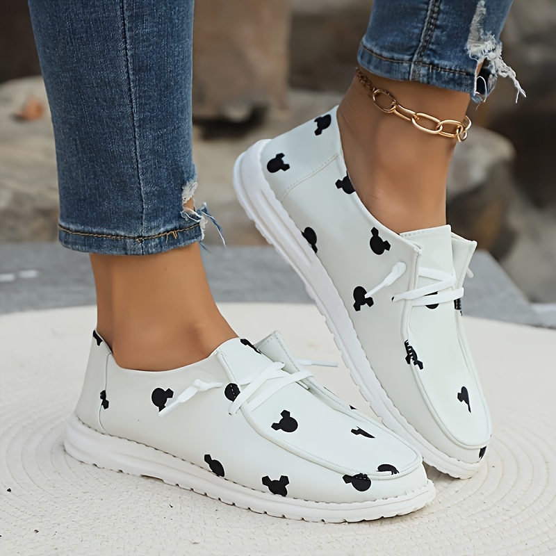 cartoon print canvas shoes women s lightweight low top lace details 1