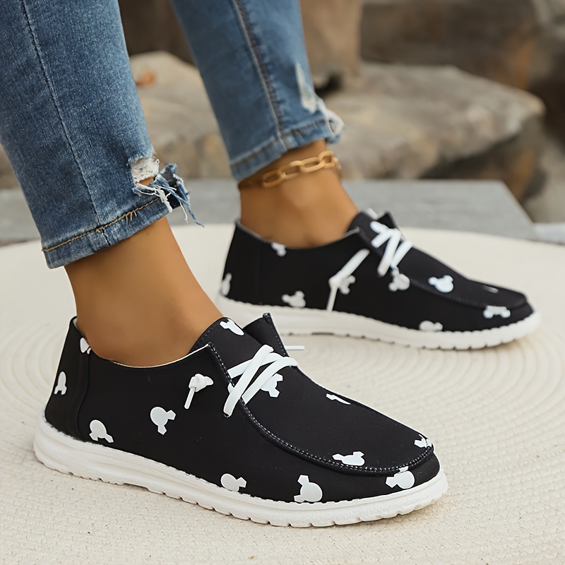 cartoon print canvas shoes women s lightweight low top lace details 3