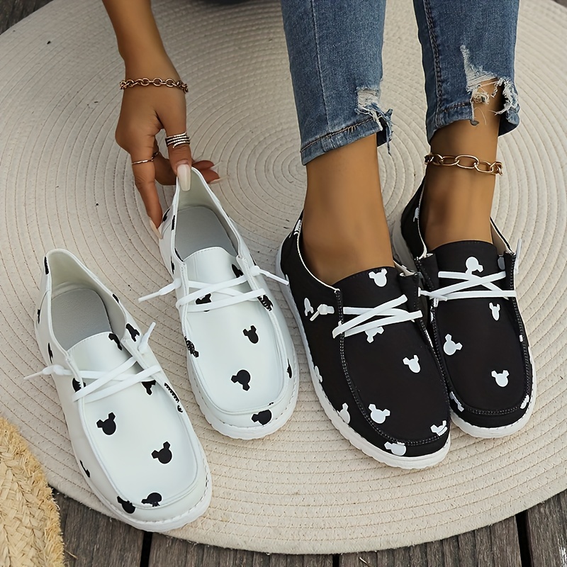 cartoon print canvas shoes women s lightweight low top lace details 4