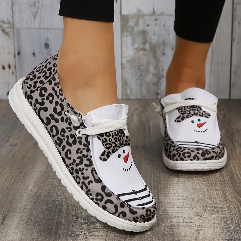 womens flat canvas loafers christmas pattern printed lace up slip on shoes womens footwear details 0