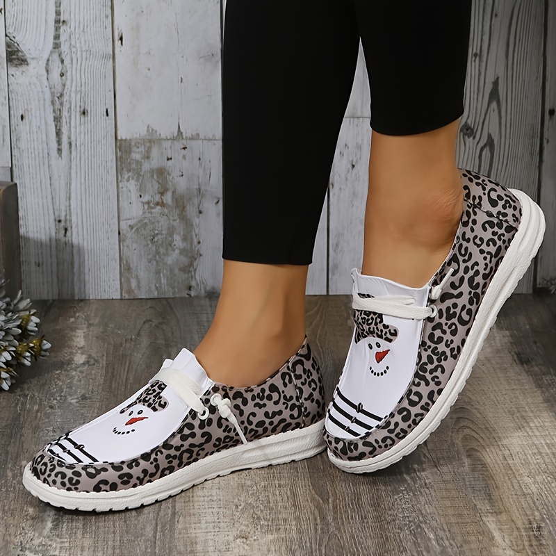 womens flat canvas loafers christmas pattern printed lace up slip on shoes womens footwear details 2