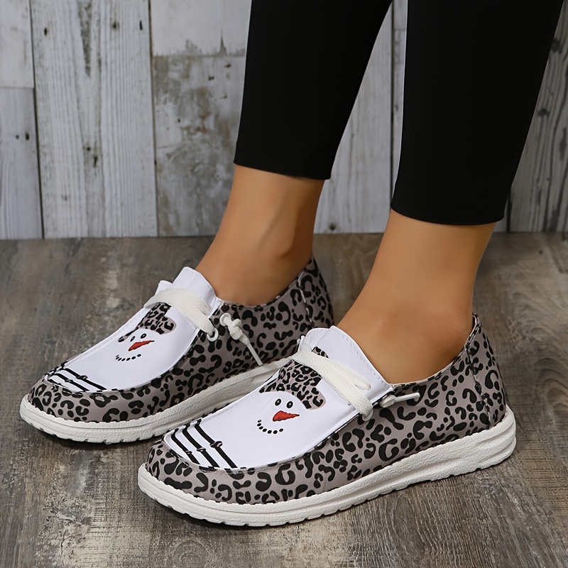 womens flat canvas loafers christmas pattern printed lace up slip on shoes womens footwear details 3