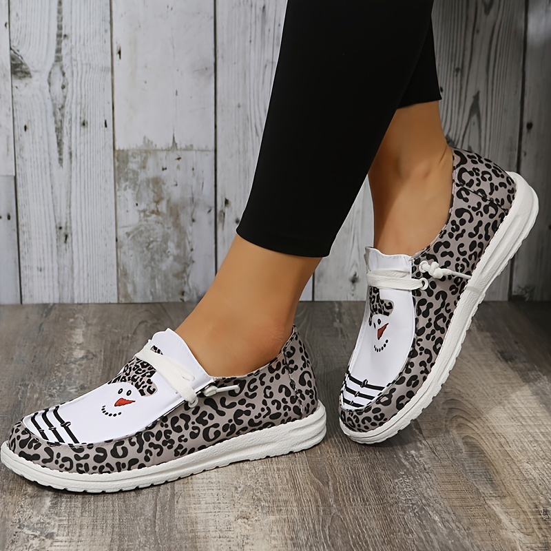 womens flat canvas loafers christmas pattern printed lace up slip on shoes womens footwear details 4