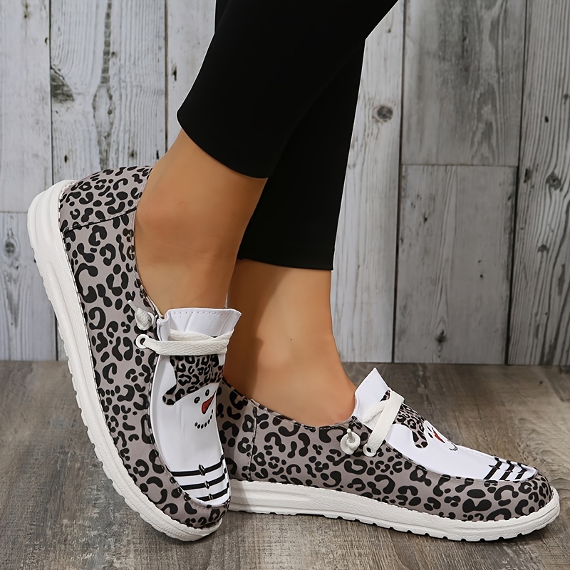 womens flat canvas loafers christmas pattern printed lace up slip on shoes womens footwear details 5