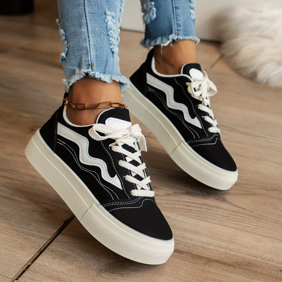 womens platform canvas shoes casual lace up low top platform sneakers all match skate shoes details 0