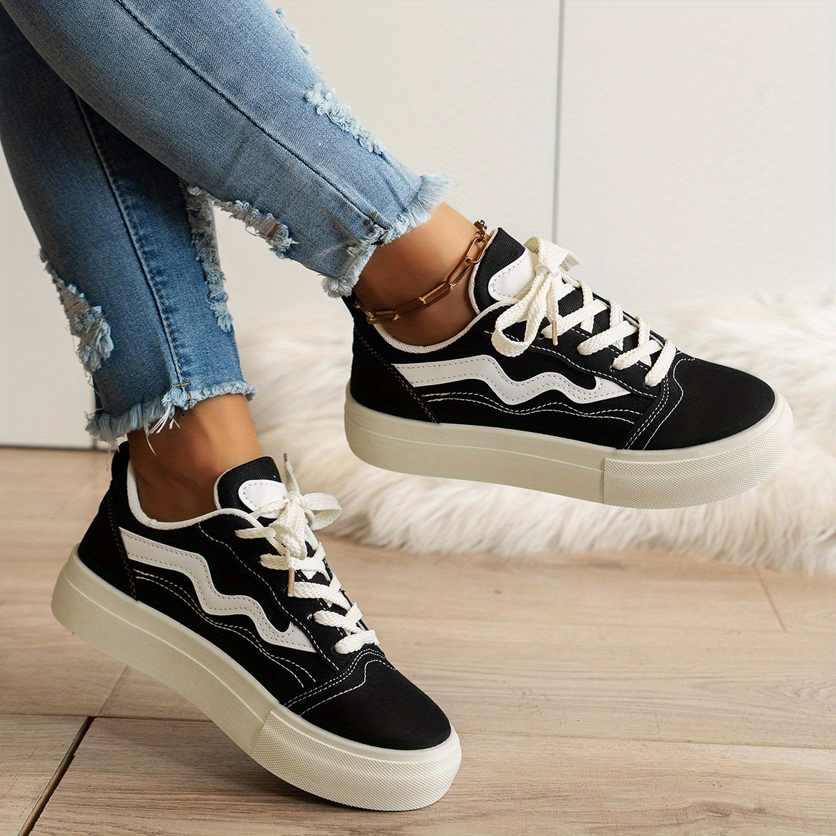 womens platform canvas shoes casual lace up low top platform sneakers all match skate shoes details 1