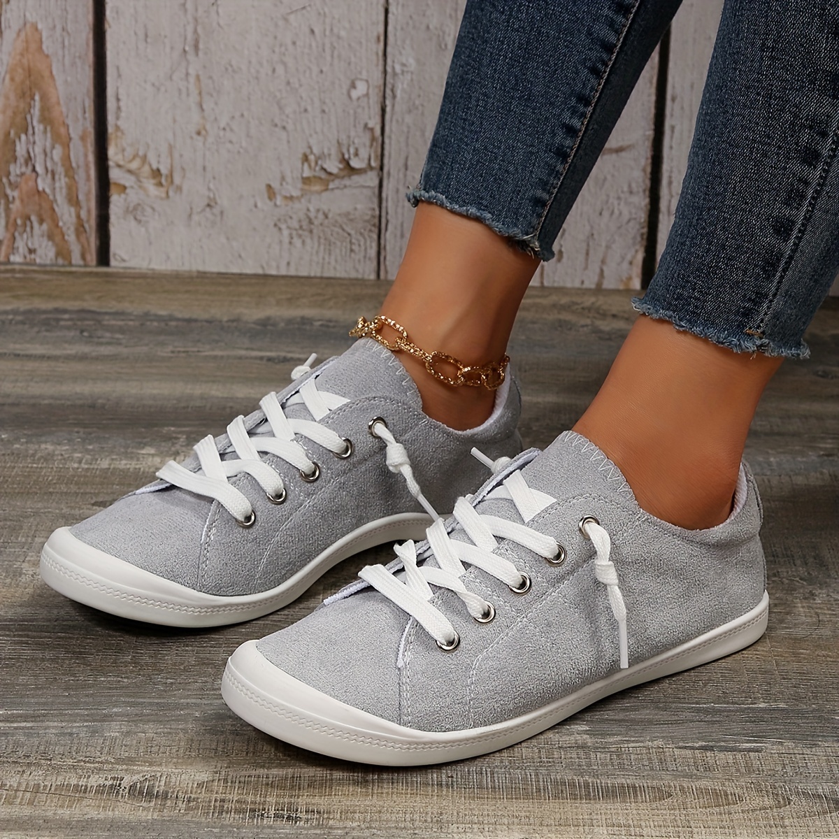 womens solid color flat canvas shoes casual lightweight lace up sneakers womens all match outdoor shoes details 7