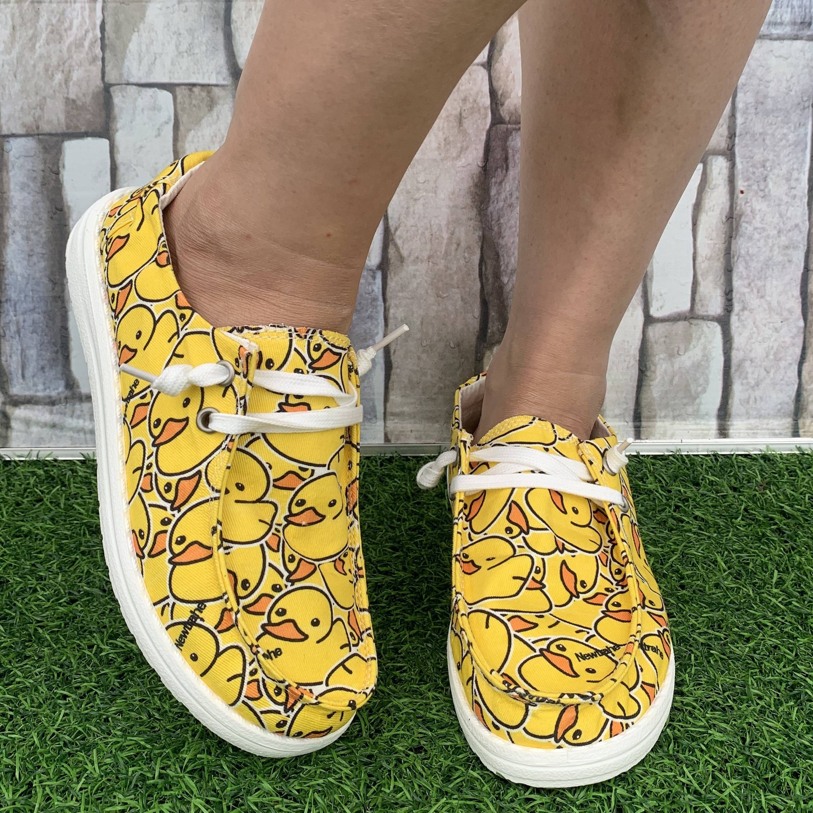 duck print canvas shoes women s novelty yellow comfortable details 2