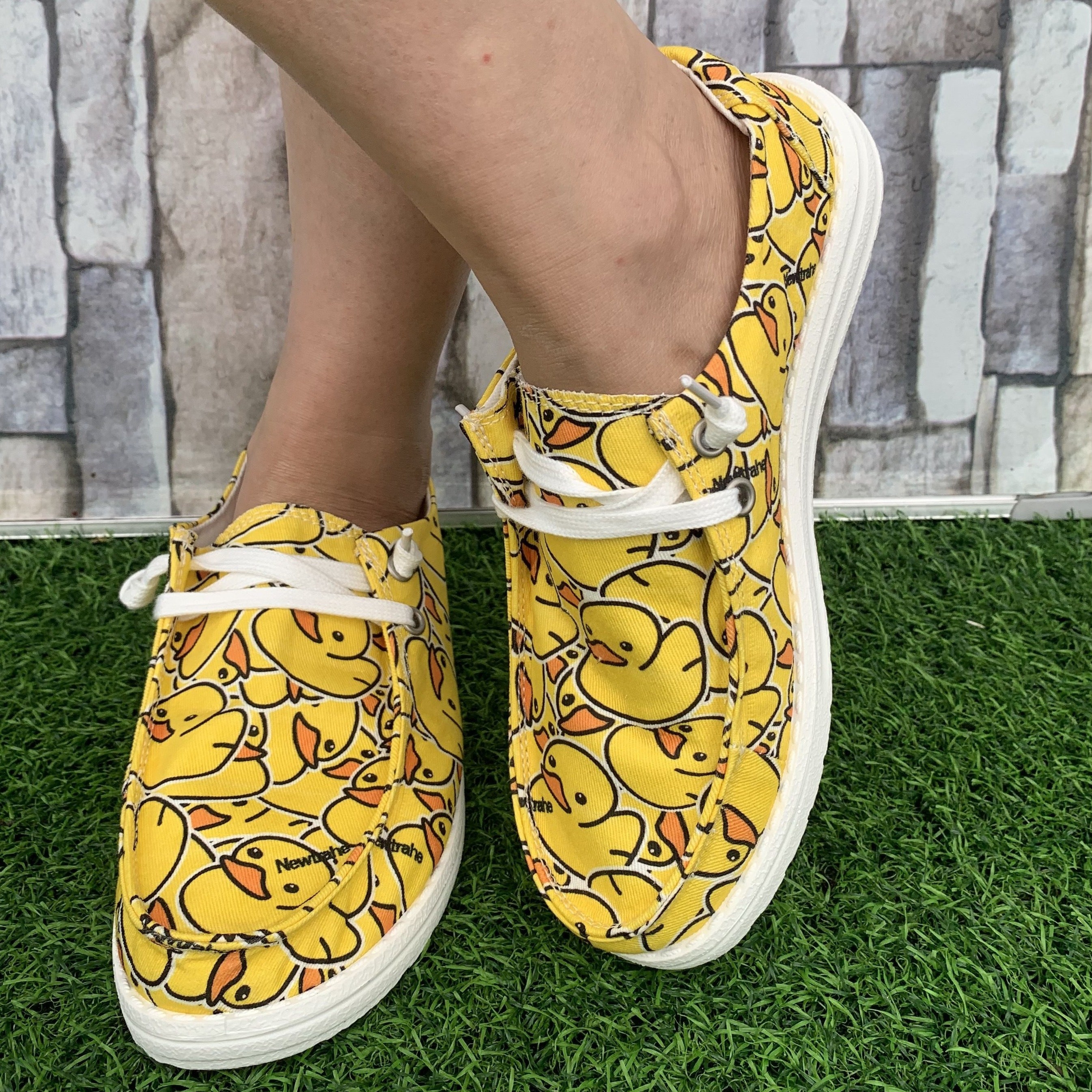 duck print canvas shoes women s novelty yellow comfortable details 3