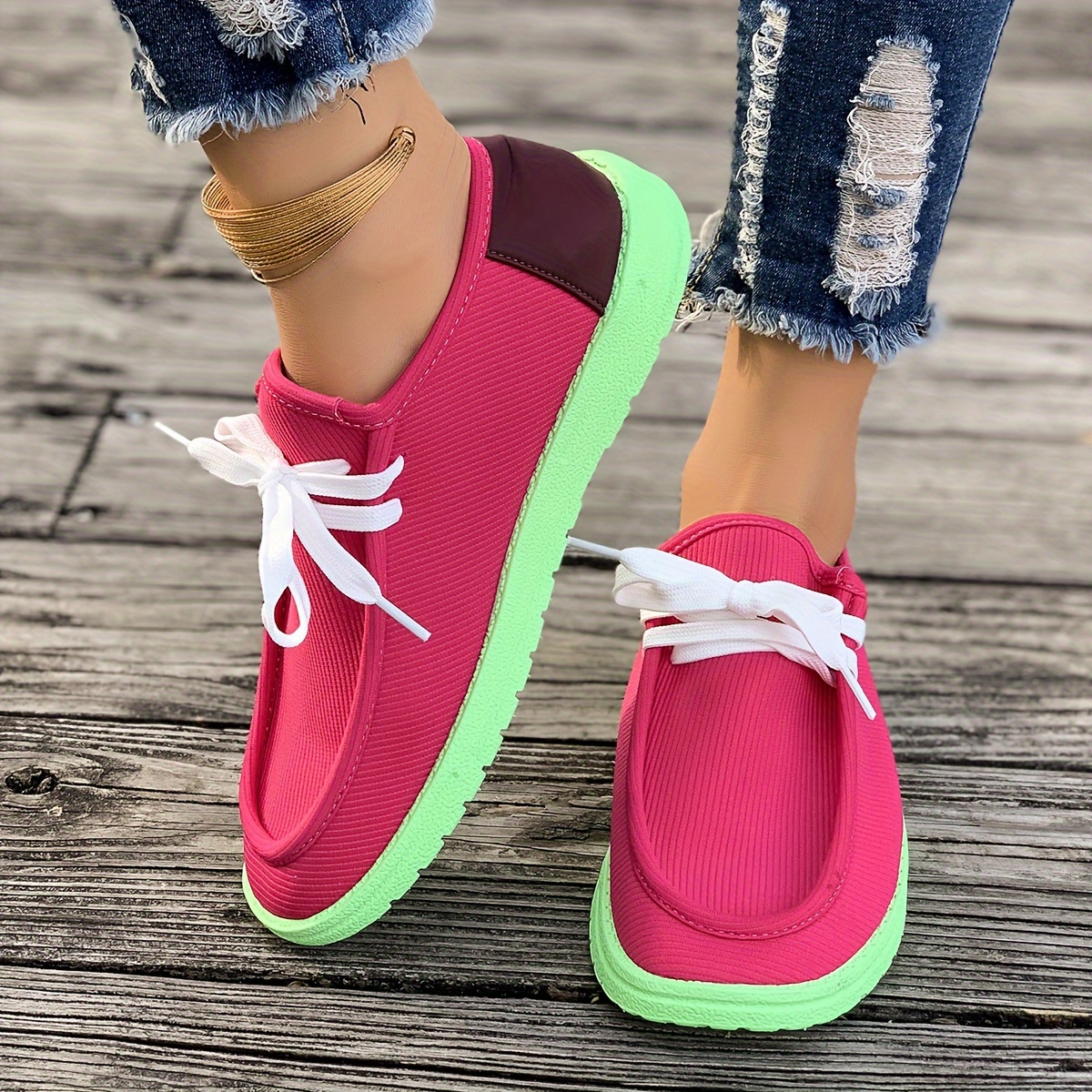 contrast color flat shoes women s round toe low top slip details 4