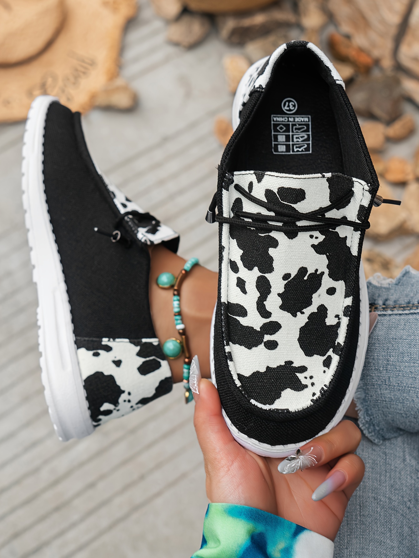 women s cow pattern loafers soft sole lightweight slip details 1