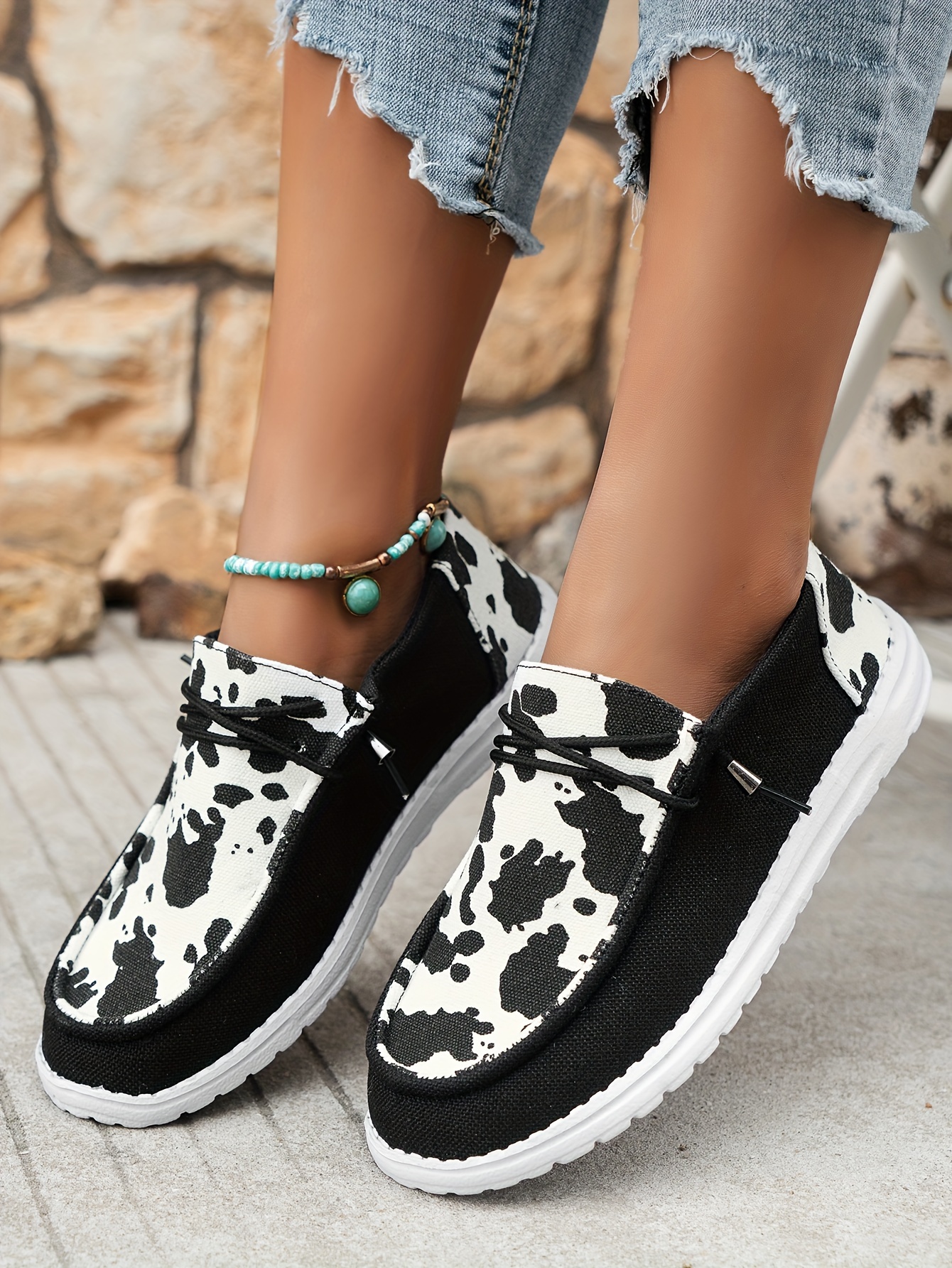 women s cow pattern loafers soft sole lightweight slip details 2