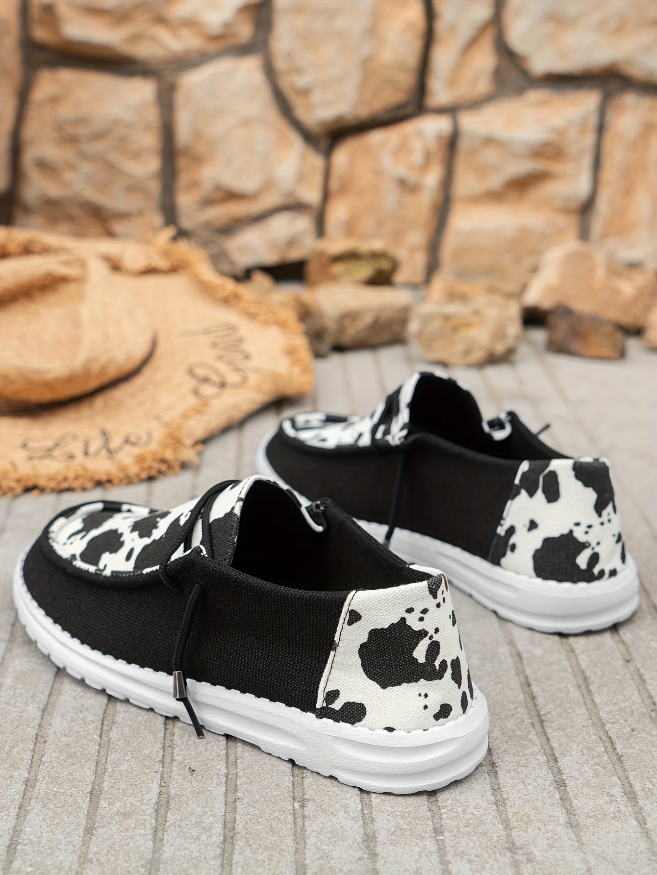 women s cow pattern loafers soft sole lightweight slip details 3