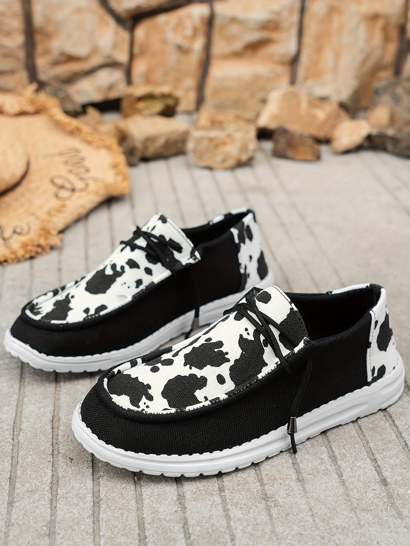 women s cow pattern loafers soft sole lightweight slip details 4