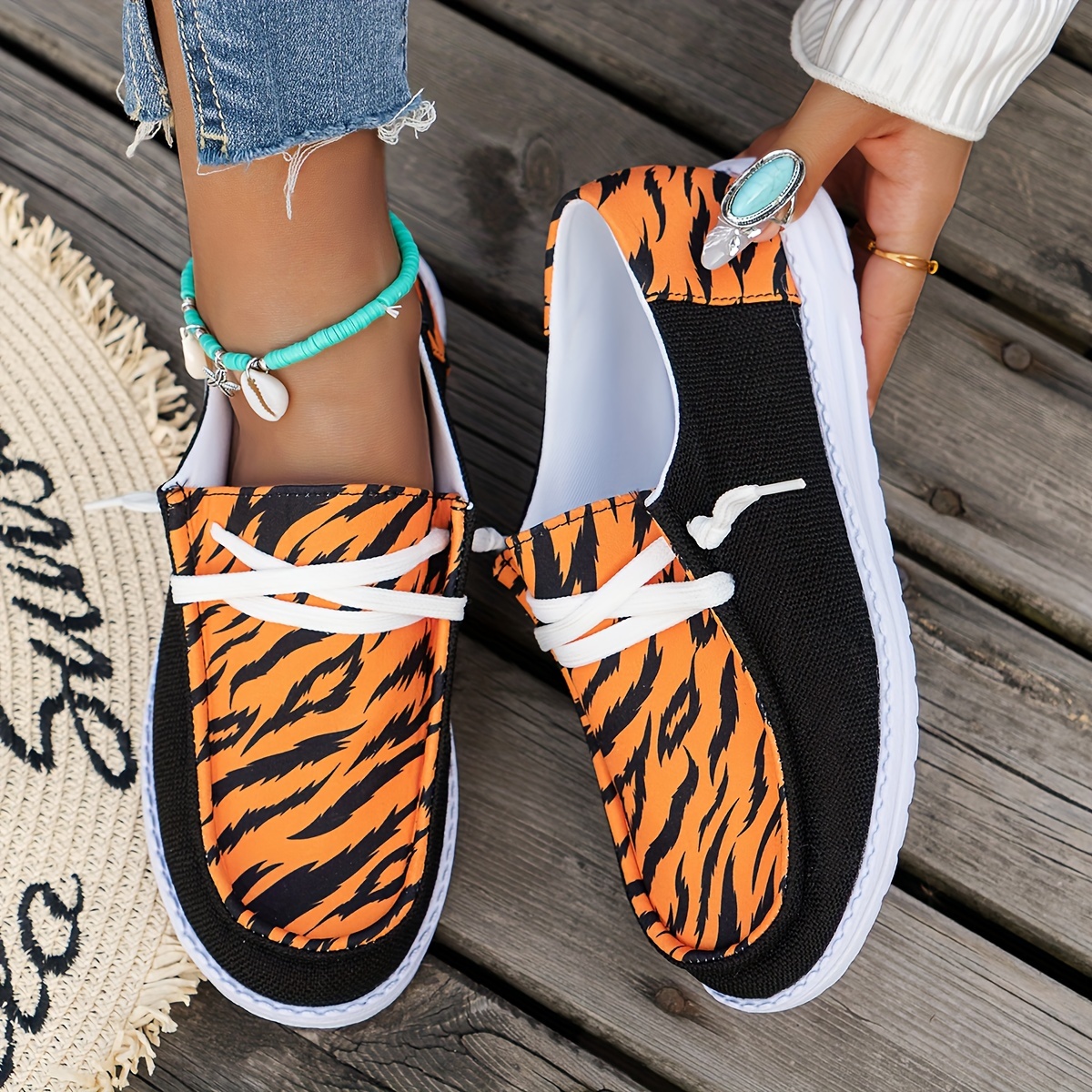 women s striped pattern canvas shoes casual lace outdoor details 0