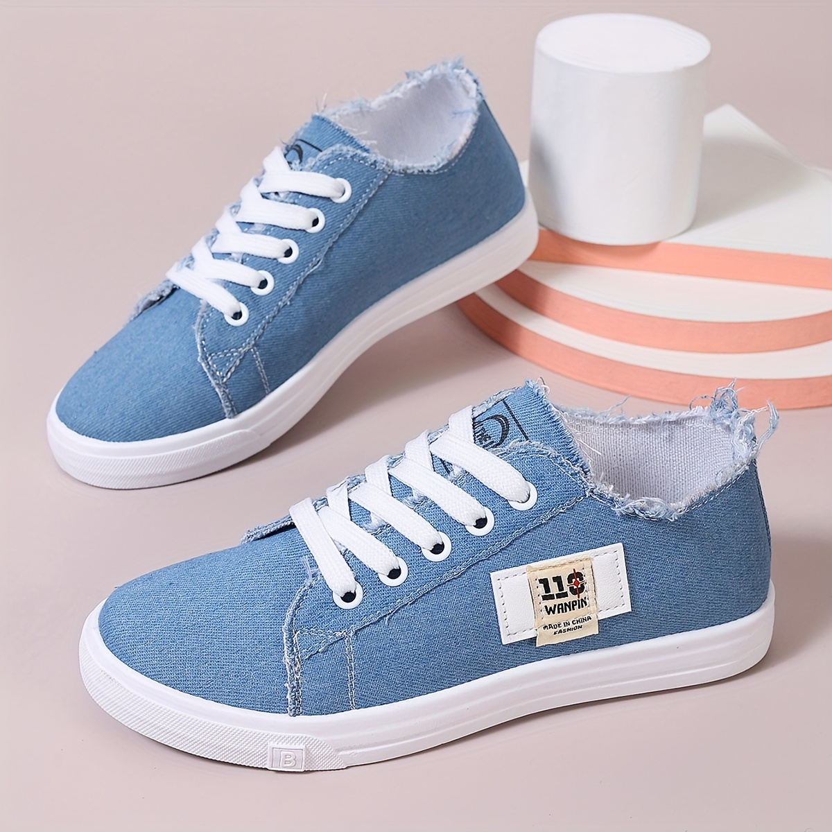 denim flat sneakers women s casual lace low top skate shoes details 1