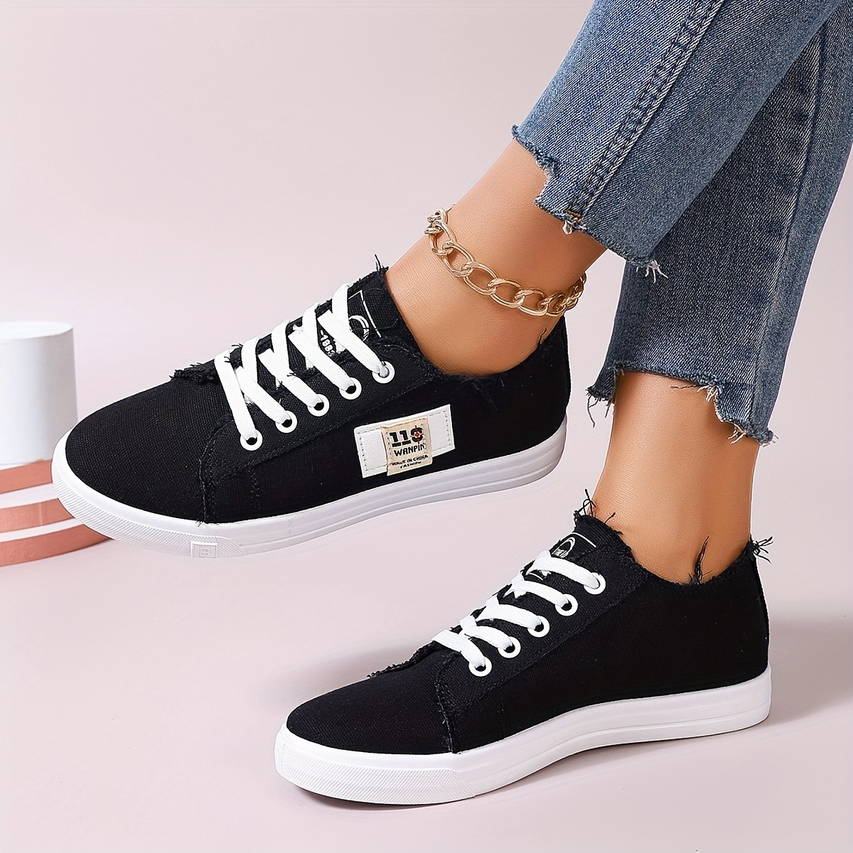 denim flat sneakers women s casual lace low top skate shoes details 7