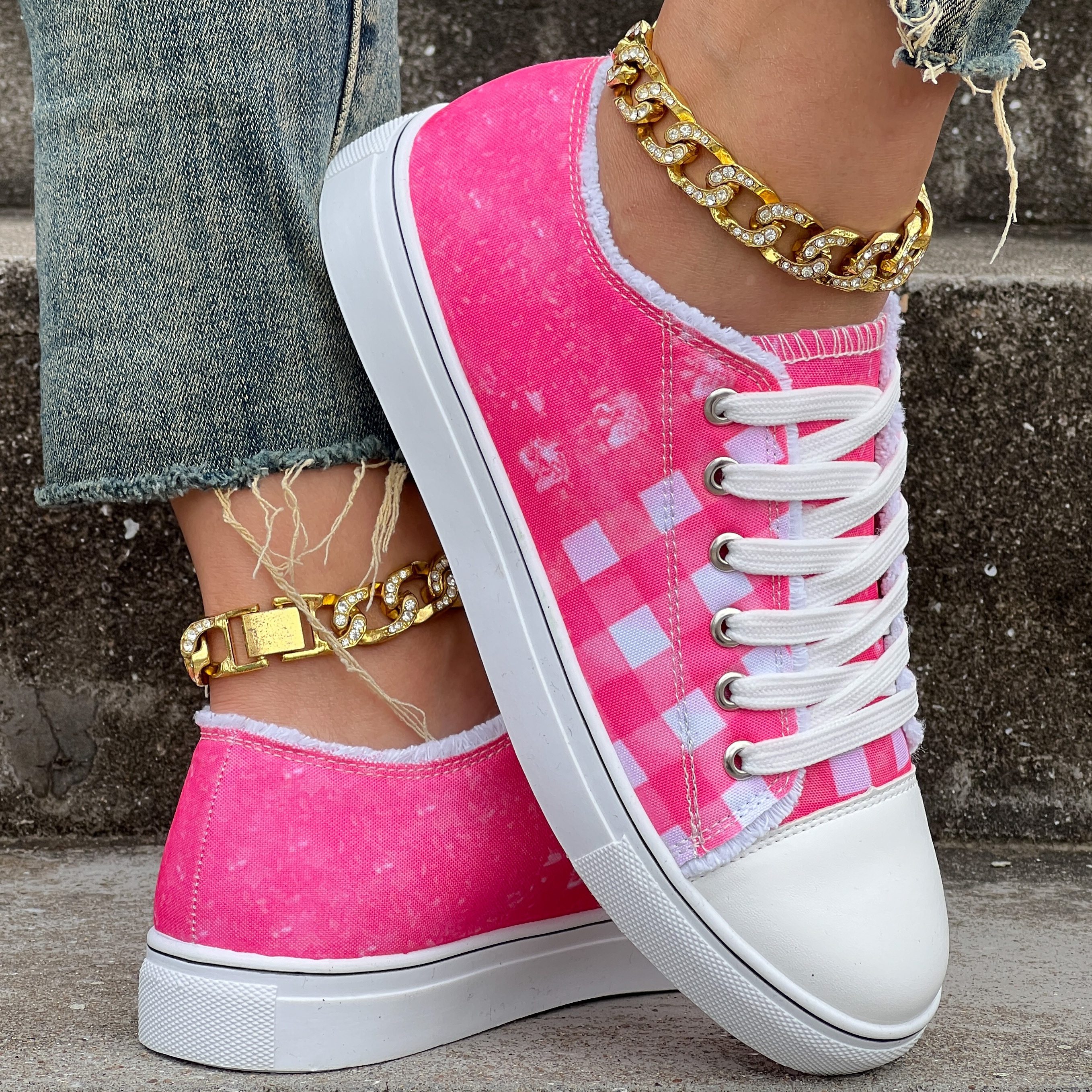 plaid pattern canvas shoes women s lace comfy flat details 0