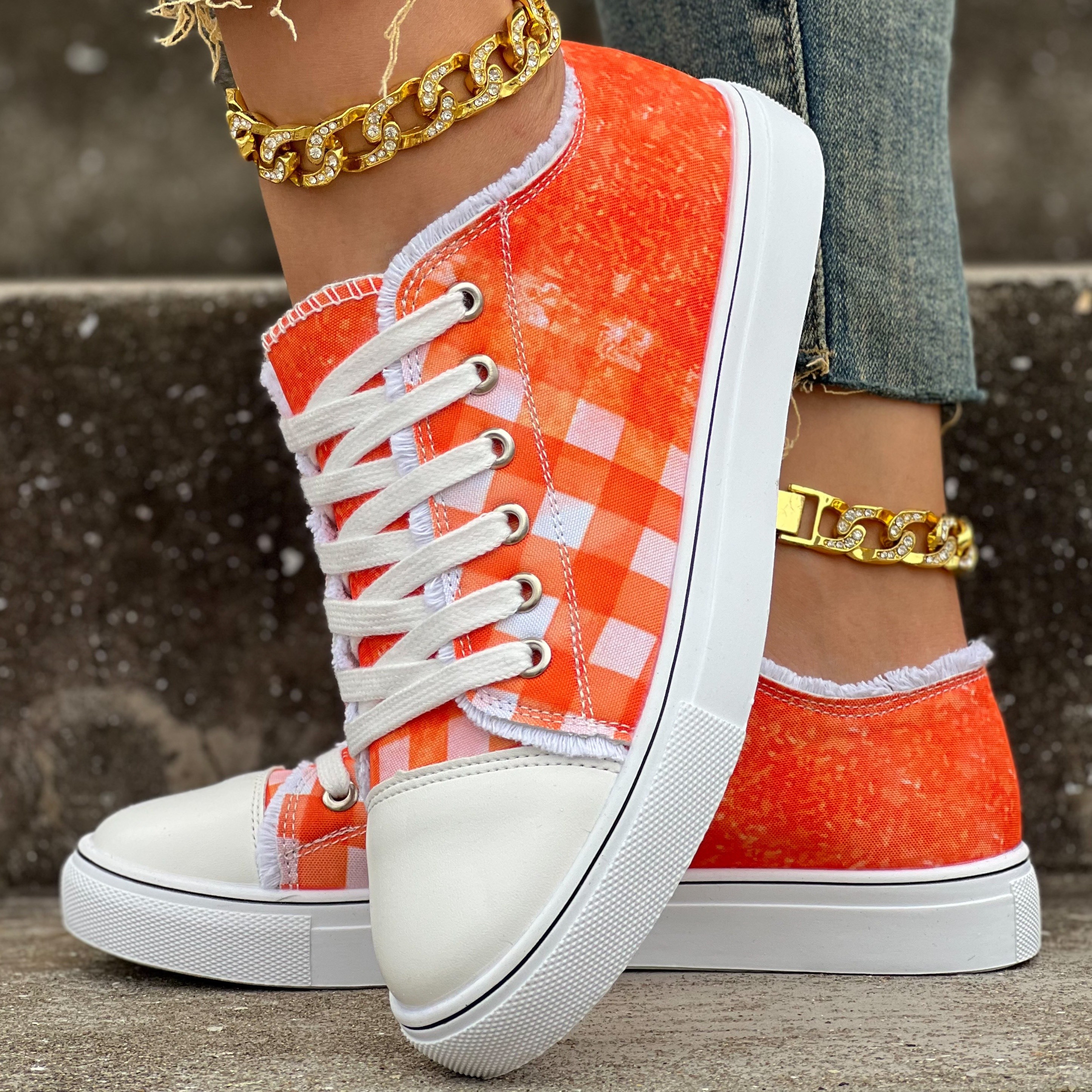 plaid pattern canvas shoes women s lace comfy flat details 1