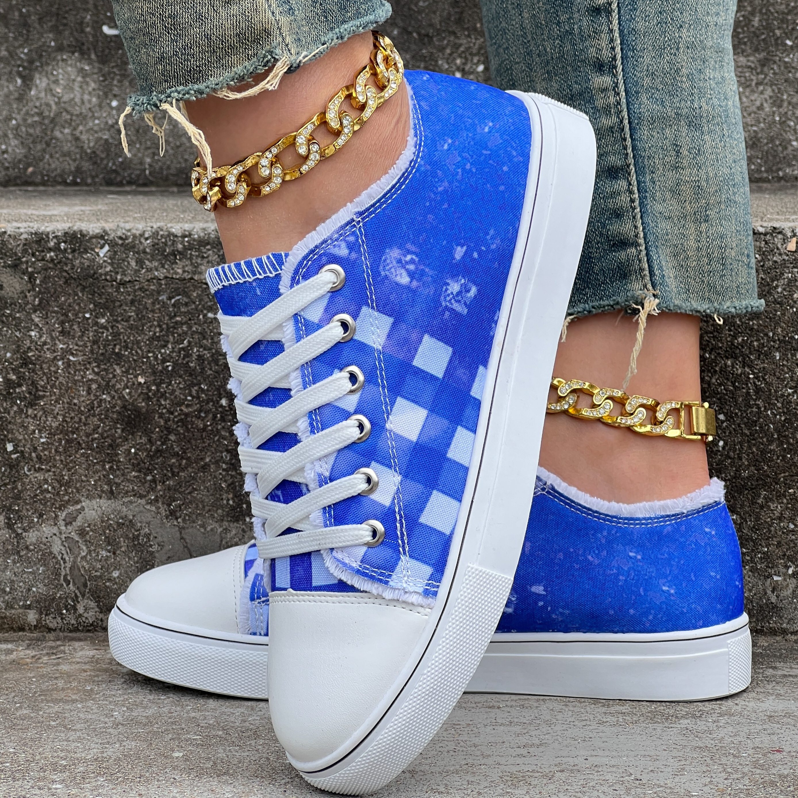 plaid pattern canvas shoes women s lace comfy flat details 2