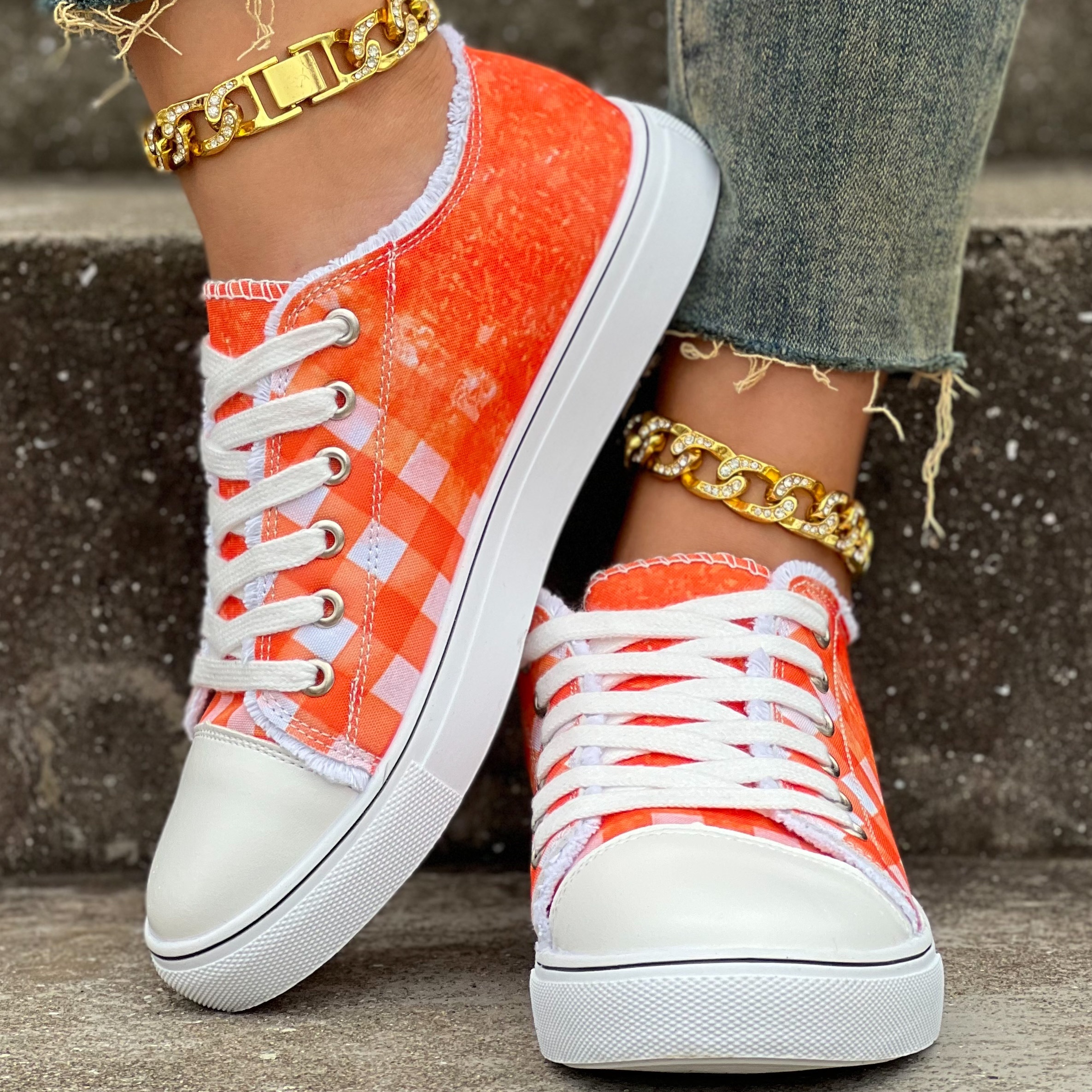 plaid pattern canvas shoes women s lace comfy flat details 6