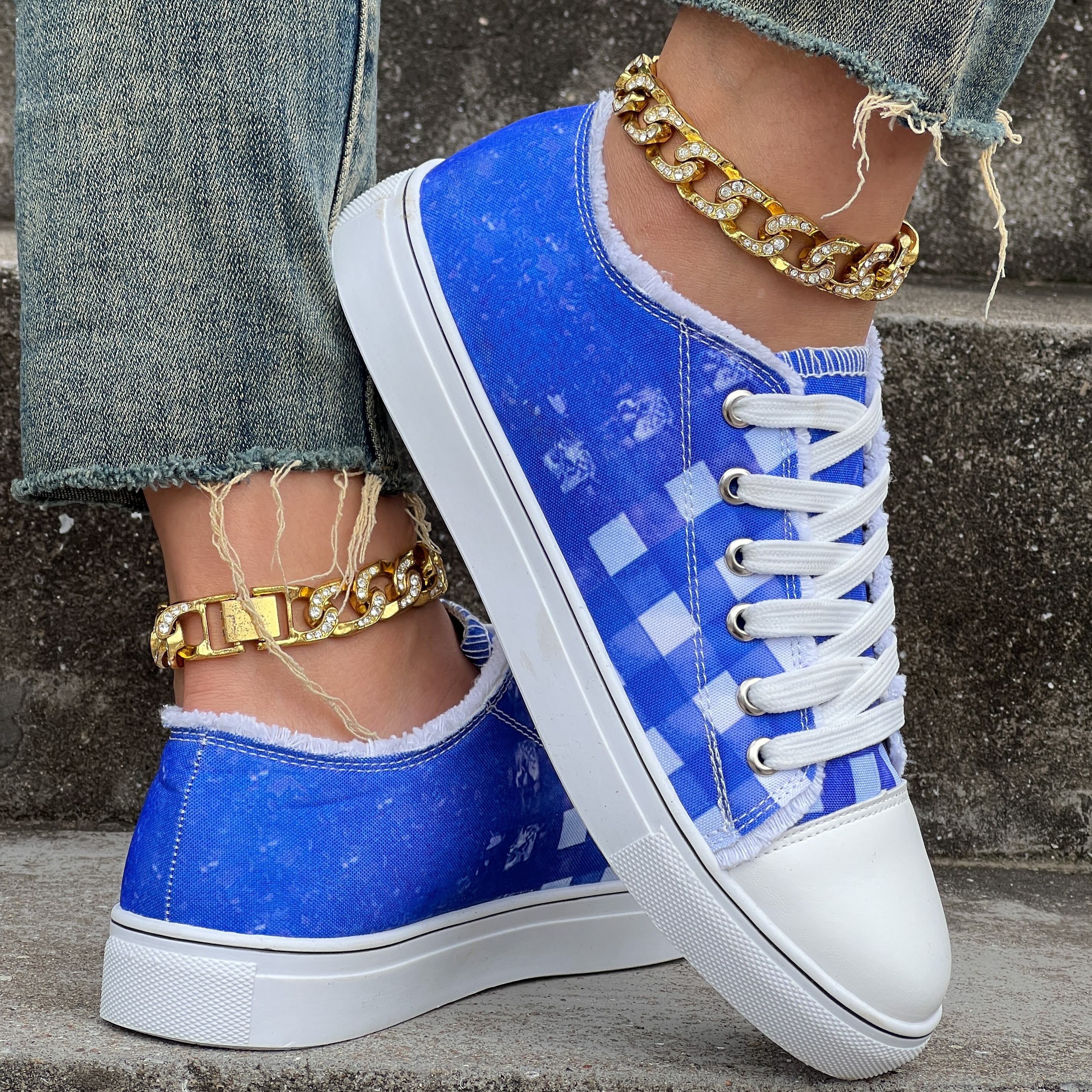 plaid pattern canvas shoes women s lace comfy flat details 7