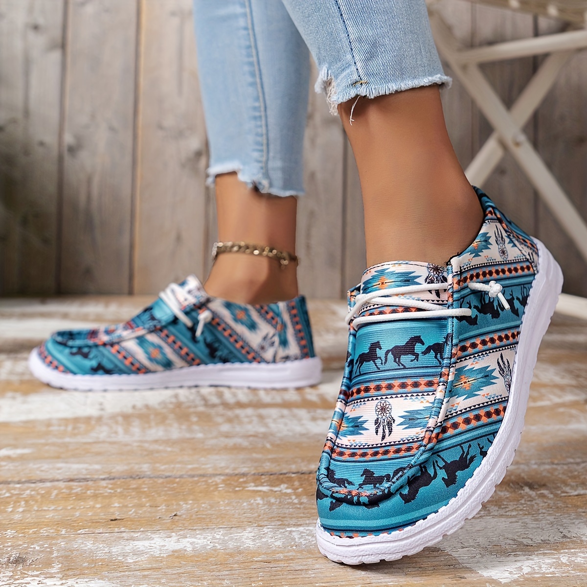 horse print canvas shoes women s casual lace outdoor shoes details 0