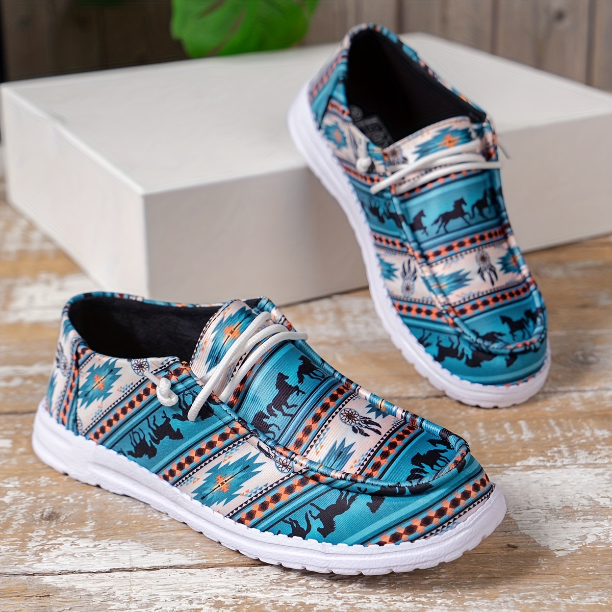 horse print canvas shoes women s casual lace outdoor shoes details 1