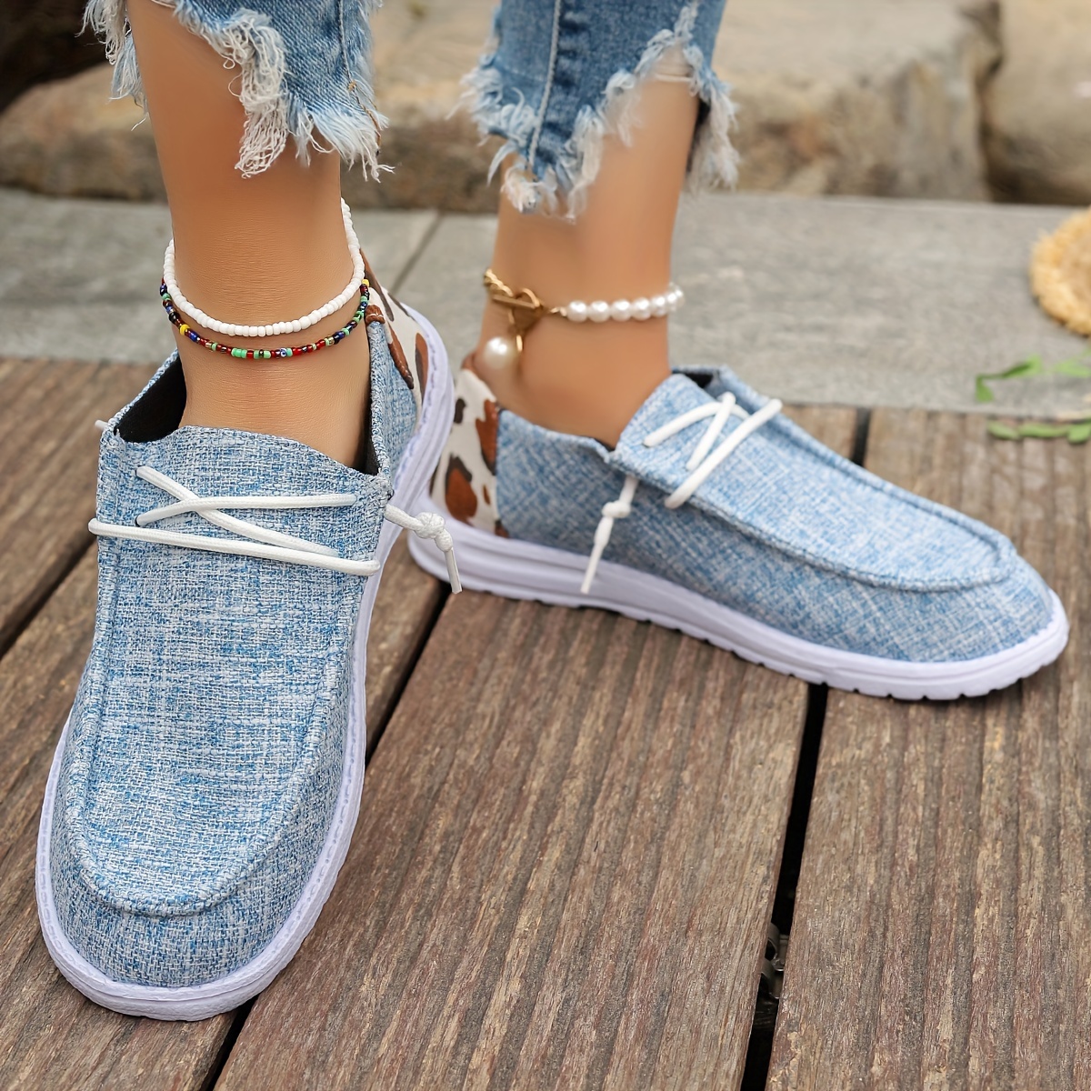 cow print canvas shoes women s casual round toe low top flat details 3