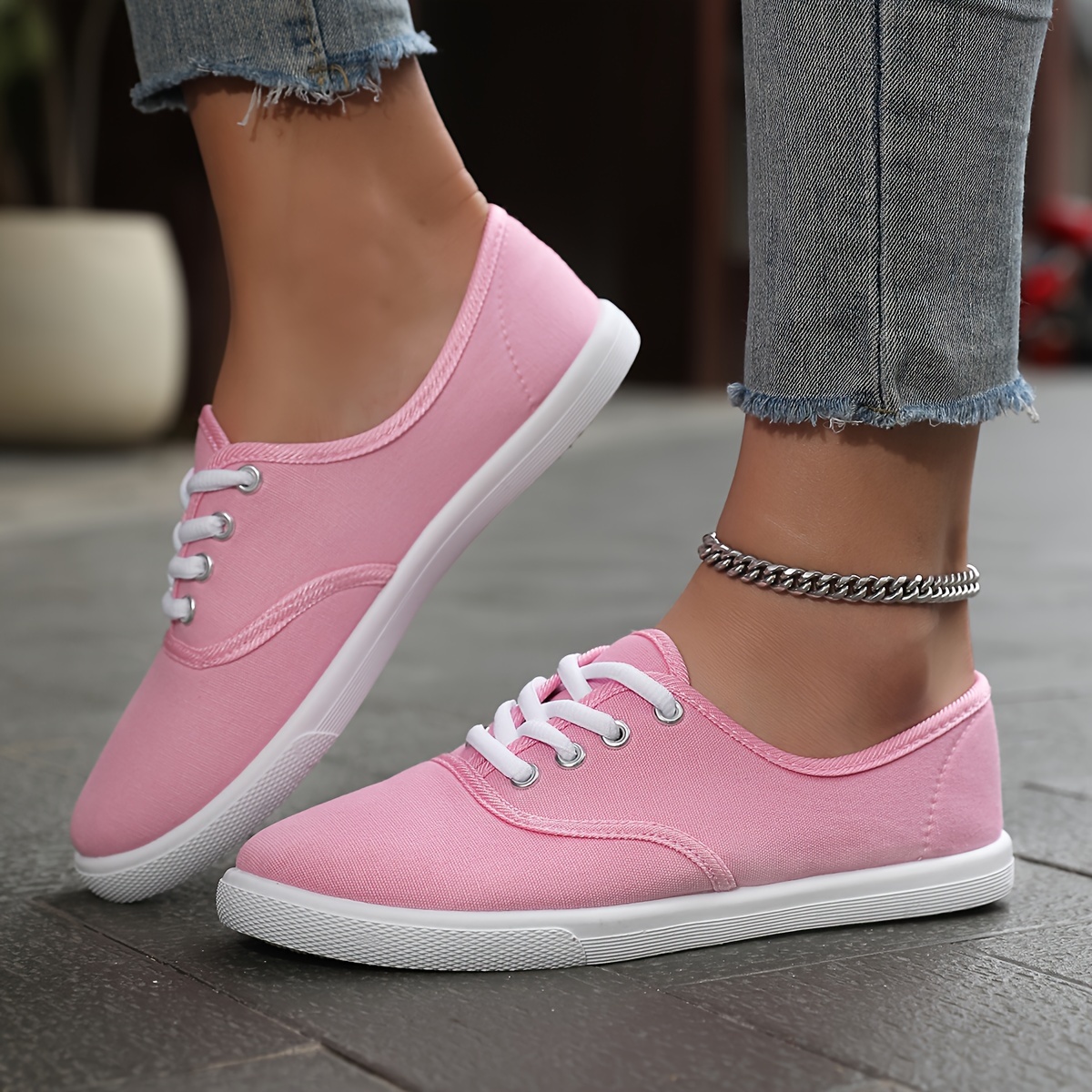 casual canvas sneakers women s low top lace walking shoes details 0