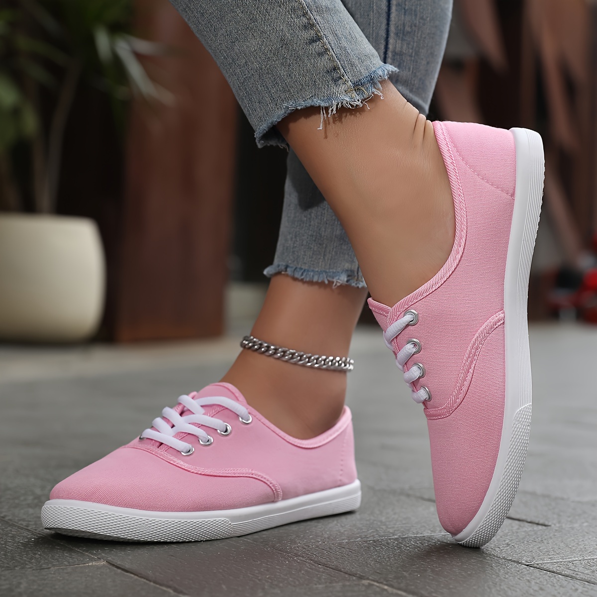 casual canvas sneakers women s low top lace walking shoes details 1