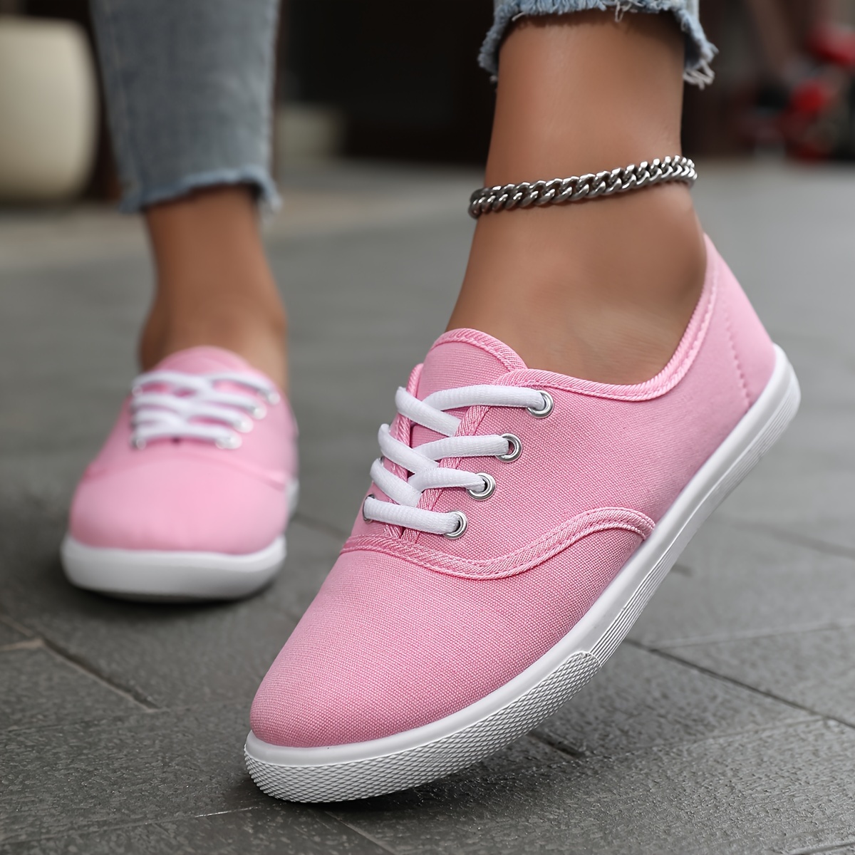 casual canvas sneakers women s low top lace walking shoes details 2