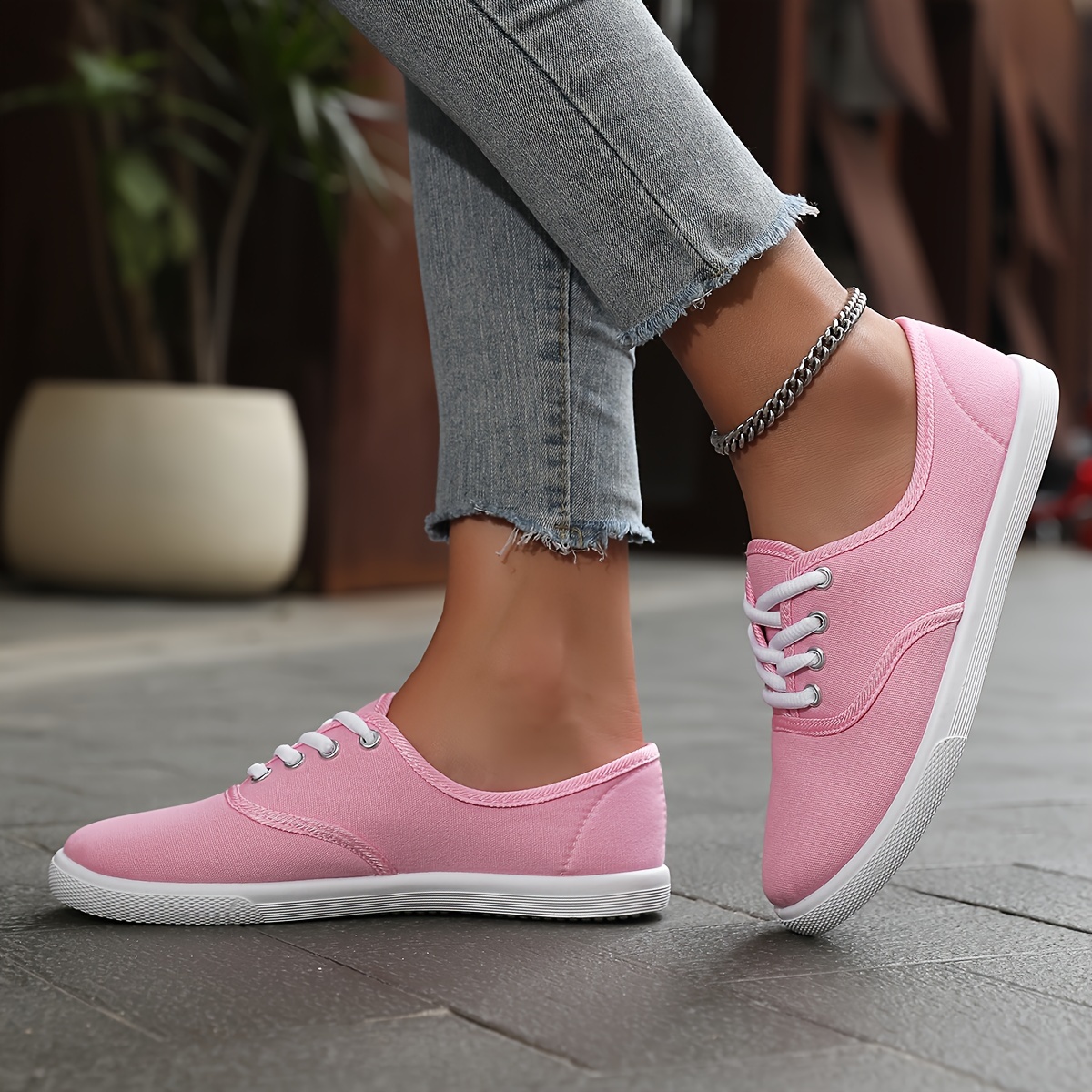 casual canvas sneakers women s low top lace walking shoes details 4
