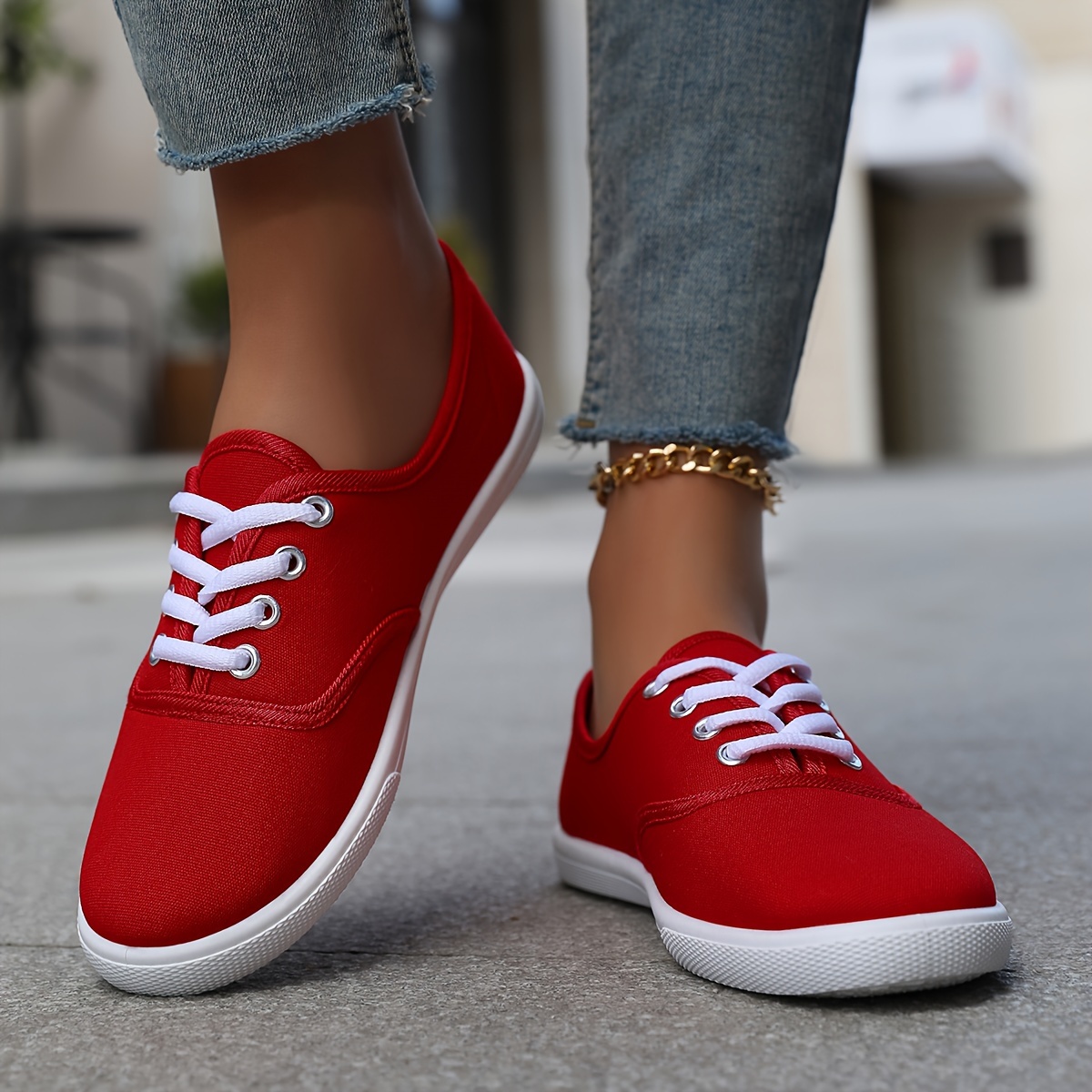 casual canvas sneakers women s low top lace walking shoes details 24
