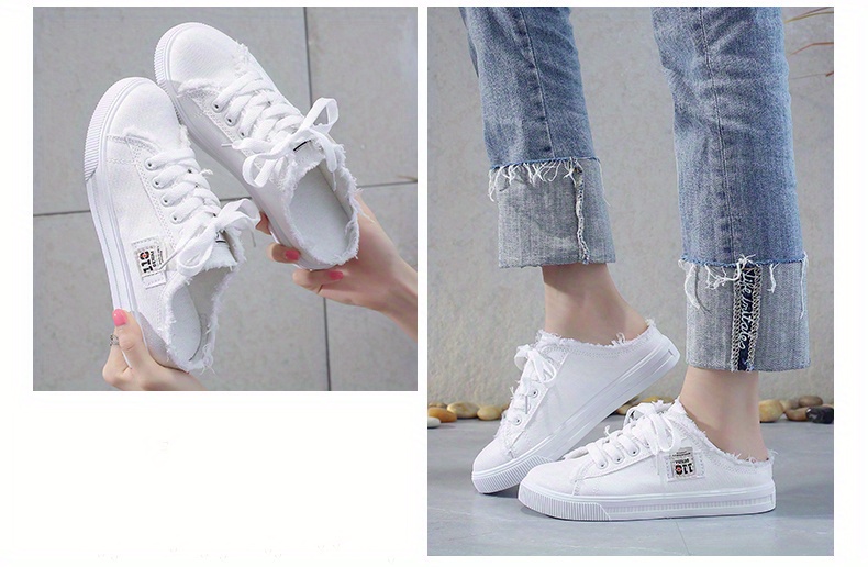 canvas mule sneakers chic women s breathable round toe lace details 2