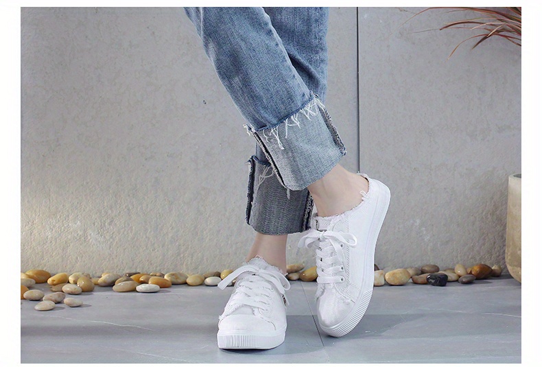 canvas mule sneakers chic women s breathable round toe lace details 3