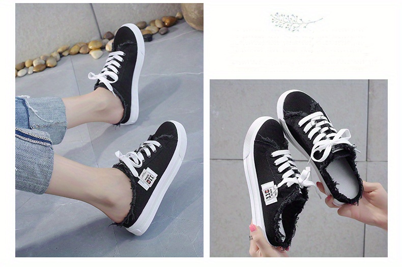 canvas mule sneakers chic women s breathable round toe lace details 4