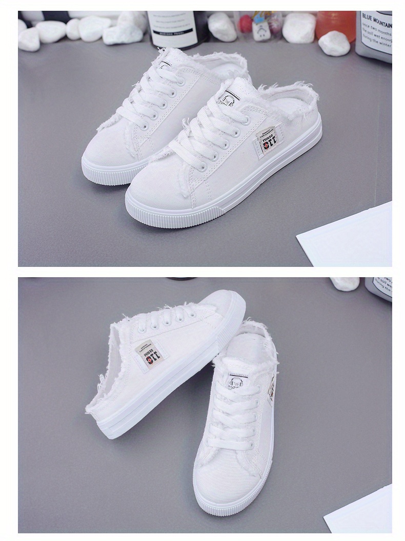 canvas mule sneakers chic women s breathable round toe lace details 6