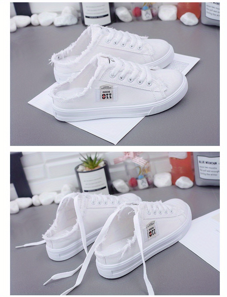 canvas mule sneakers chic women s breathable round toe lace details 7