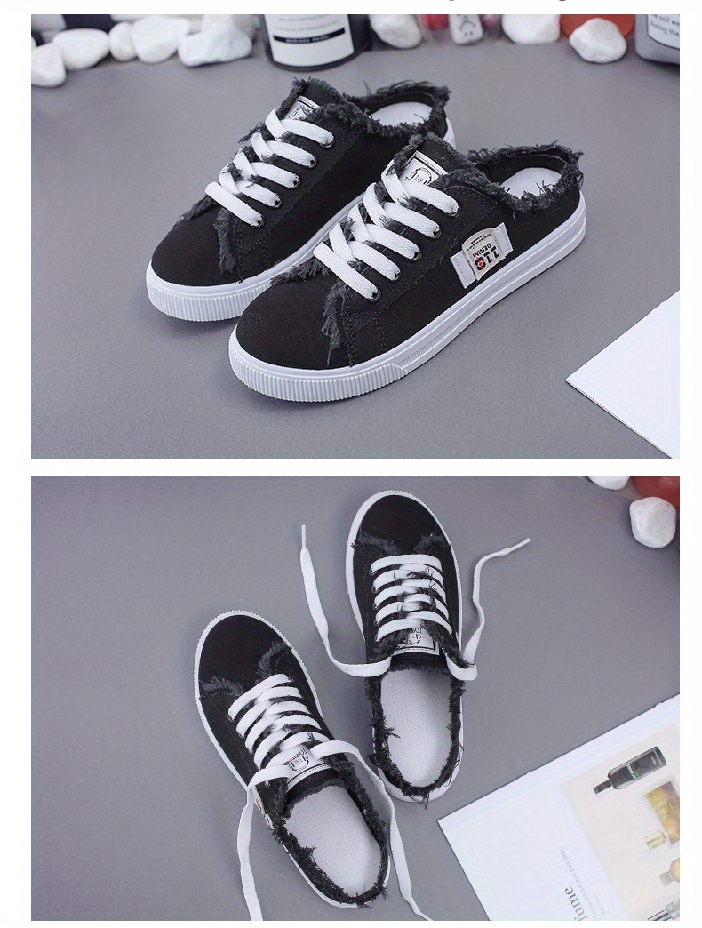 canvas mule sneakers chic women s breathable round toe lace details 8