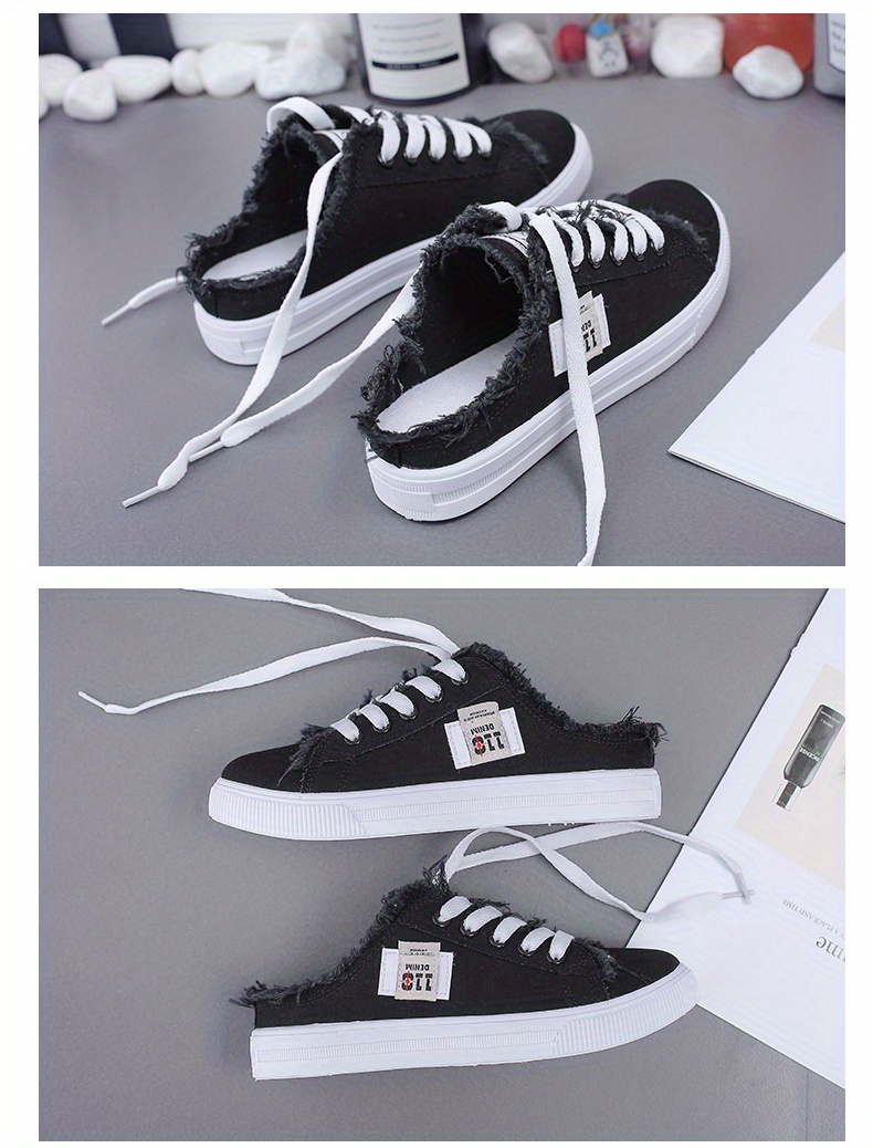 canvas mule sneakers chic women s breathable round toe lace details 9