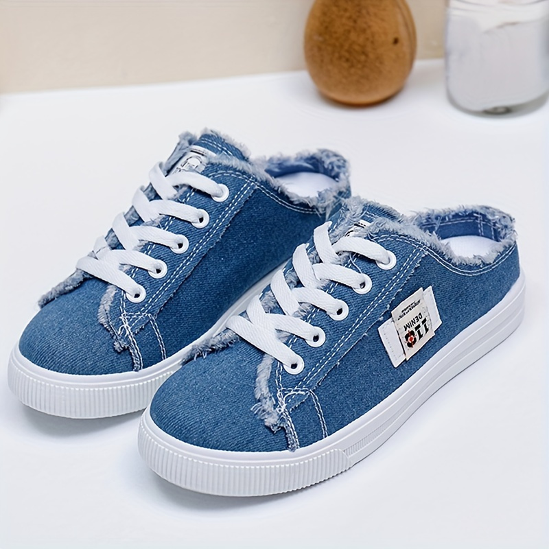canvas mule sneakers chic women s breathable round toe lace details 10